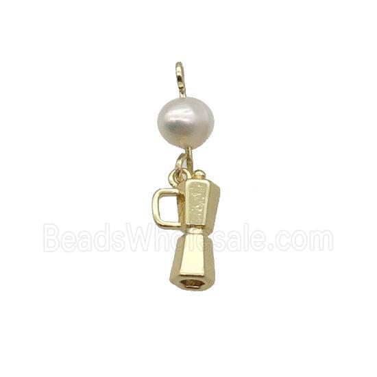 Copper Pendant With Pearl Lockhandle Gold Plated