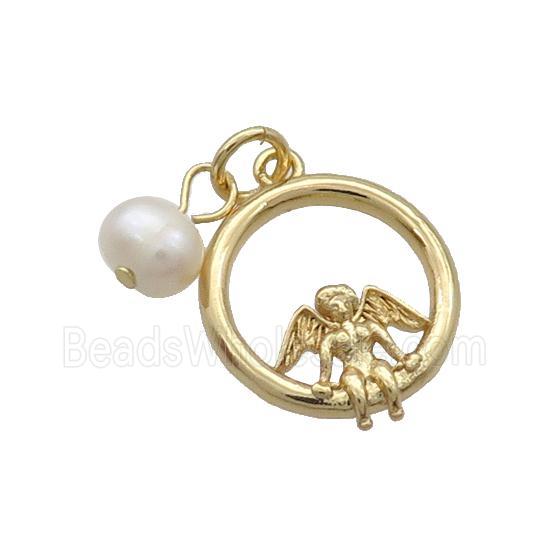 Copper Angel Pendant With Pearl Gold Plated