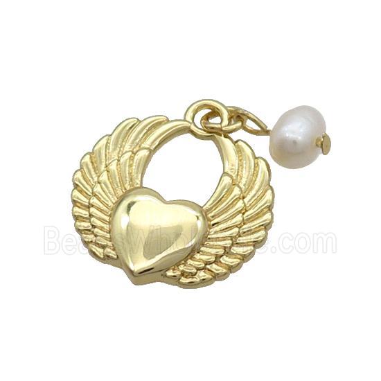 Copper Angel Wing Pendant With Pearl Gold Plated