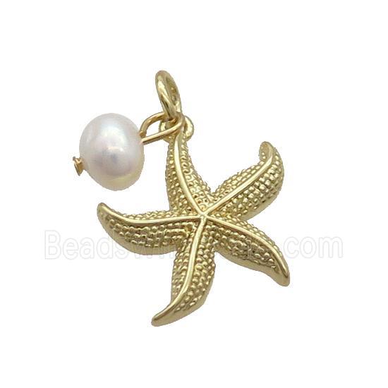 Copper Starfish Pendant With Pearl Gold Plated