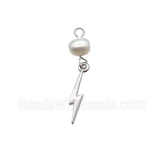 Copper Lightning Pendant With Pearl Platinum Plated