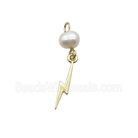 Copper Lightning Pendant With Pearl Gold Plated