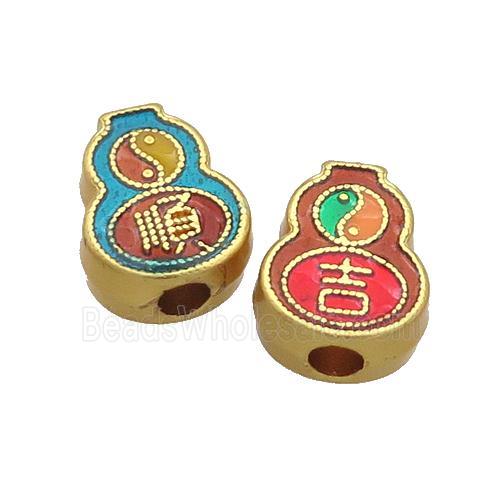 Copper Gourd Beads Yinyang Multicolor Enamel Large Hole Gold Plated