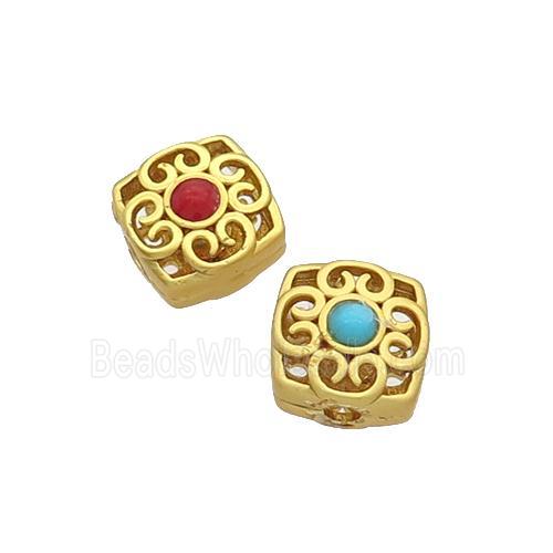 Tibetan Style Copper Beads Square Unfade Gold Plated