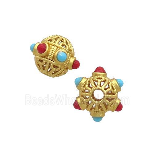 Tibetan Style Copper Beads Bicone Unfade Gold Plated