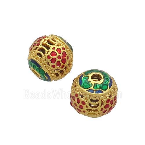 Copper Beads Round Green Enamel Unfade Gold Plated