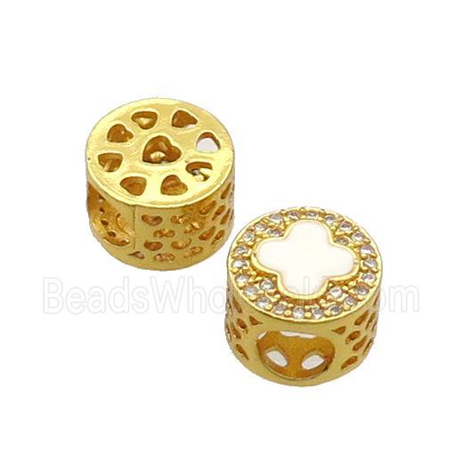 Copper Butter Beads Pave Zircon White Enamel Cross Large Hole Gold Plated