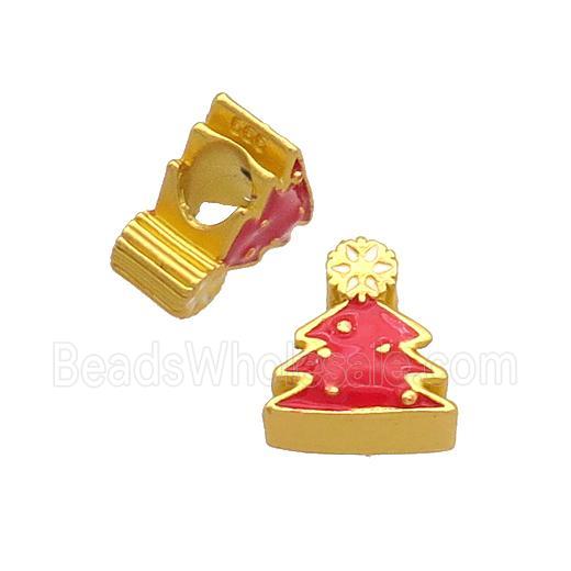Christmas Tree Charms Alloy Red Enamel Large Hole Gold Plated