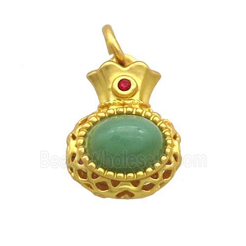 Copper Bottle Pendant Pave Green Jade Gold Plated