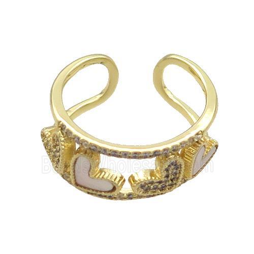 Copper Ring Pave Zircon Shell Heart Gold Plated