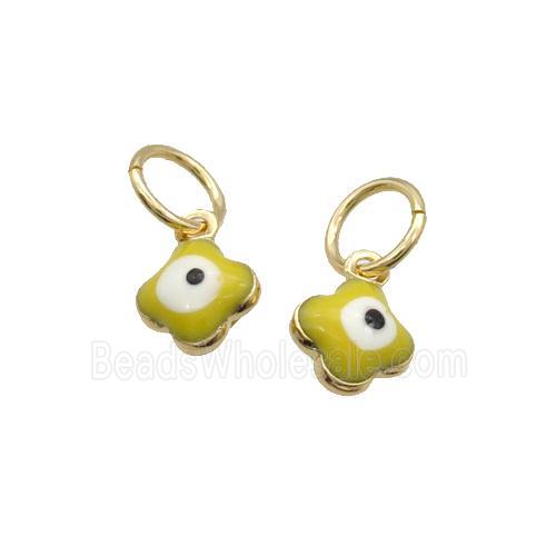 Copper Clover Pendant Eye Yellow Enamel Gold Plated