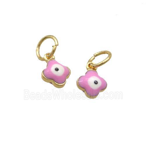 Copper Clover Pendant Eye Pink Enamel Gold Plated