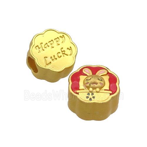 Copper Button Circle Beads Rabbit Red Enamel Large Hole Unfade Gold Plated