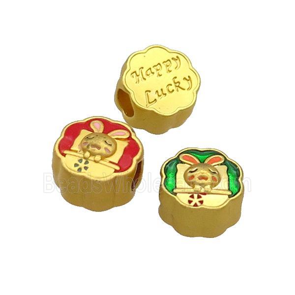 Copper Button Circle Beads Rabbit Enamel Large Hole Unfade Gold Plated Mixed