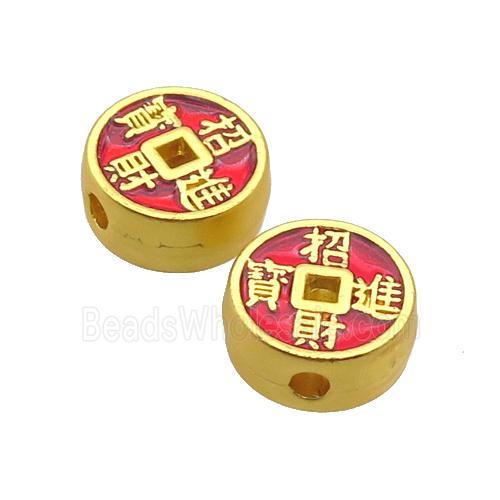 Copper Button Beads Red Enamel Fortune Unfade Gold Plated