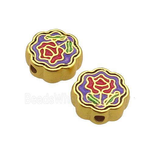 Copper Button Beads Multicolor Enamel Flower Unfade Gold Plated