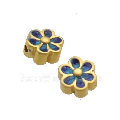 Copper Flower Beads Blue Enamel Unfade Gold Plated