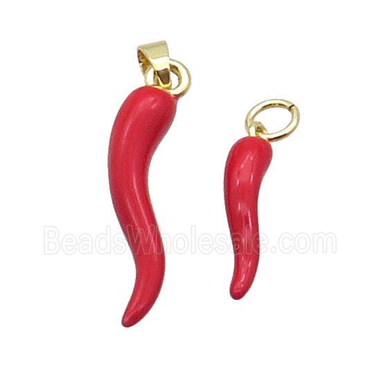 Copper Horn Pendant Red Enamel Chili Gold Plated