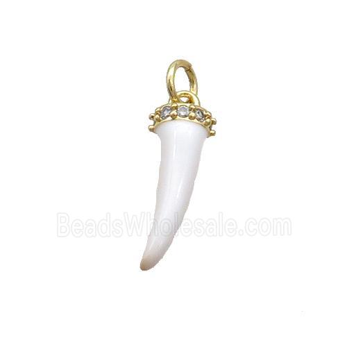 Copper Horn Pendant White Enamel Gold Plated
