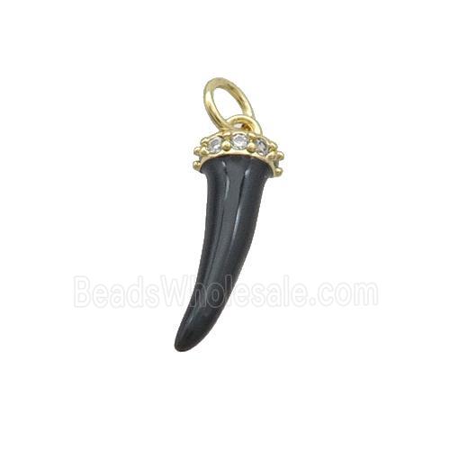 Copper Horn Pendant Black Enamel Gold Plated