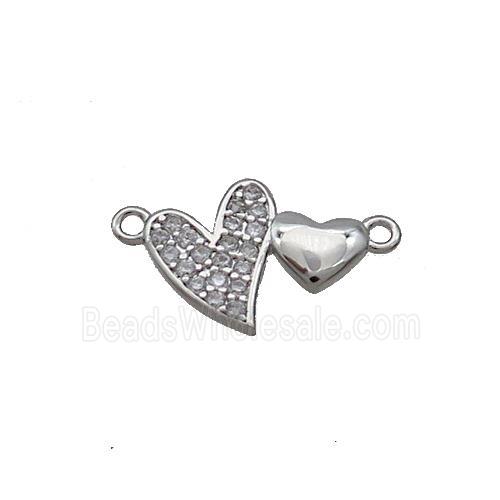 Copper Pendant Pave Zircon Double Heart Platinum Plated