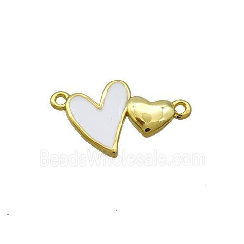 Copper Pendant White Enamel Double Heart Gold Plated
