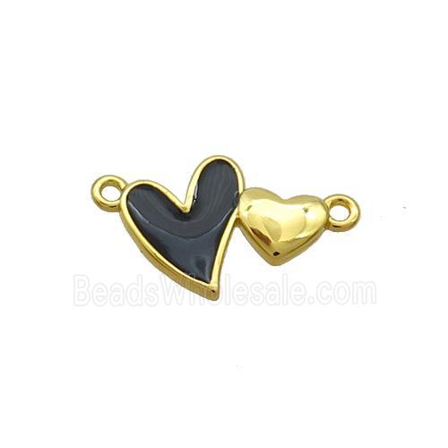 Copper Pendant Black Enamel Double Heart Gold Plated