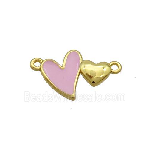 Copper Pendant Pink Enamel Double Heart Gold Plated
