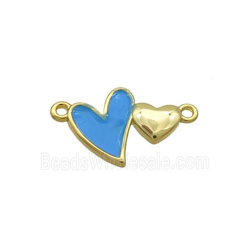 Copper Pendant Blue Enamel Double Heart Gold Plated