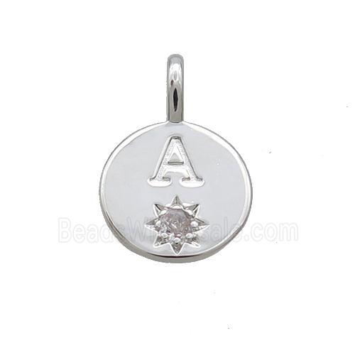 Copper Circle Pendant Pave Zircon A-letter Platinum Plated