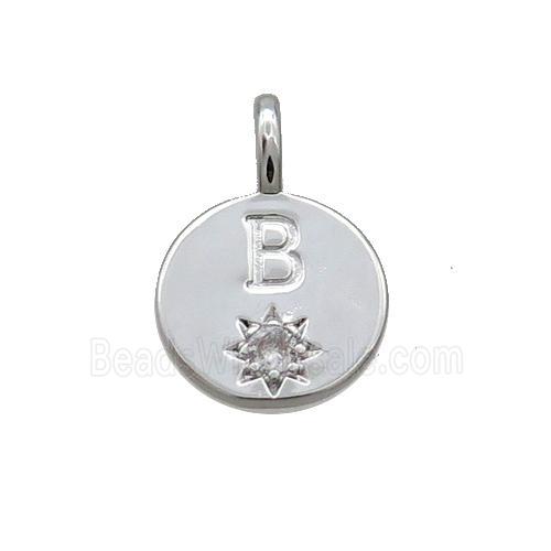 Copper Circle Pendant Pave Zircon B-letter Platinum Plated