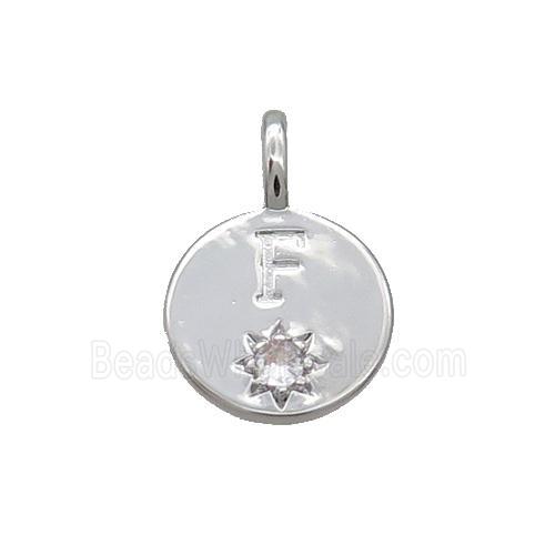 Copper Circle Pendant Pave Zircon F-letter Platinum Plated