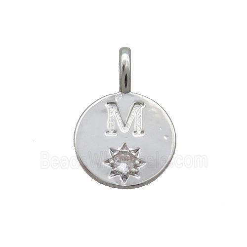 Copper Circle Pendant Pave Zircon M-letter Platinum Plated