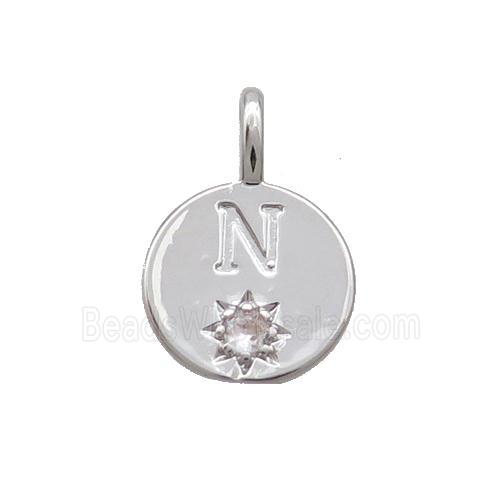 Copper Circle Pendant Pave Zircon N-letter Platinum Plated