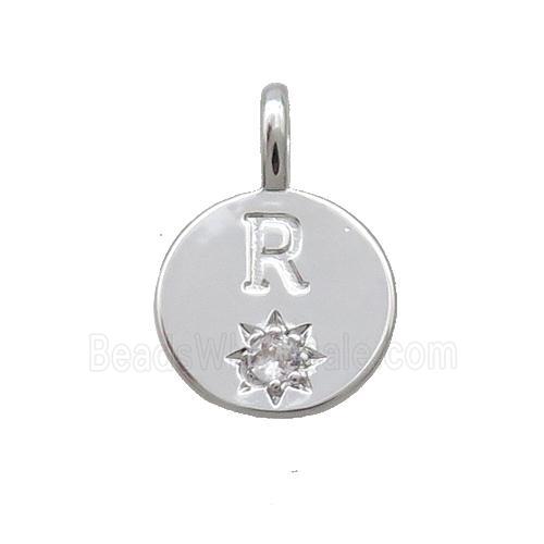 Copper Circle Pendant Pave Zircon R-letter Platinum Plated