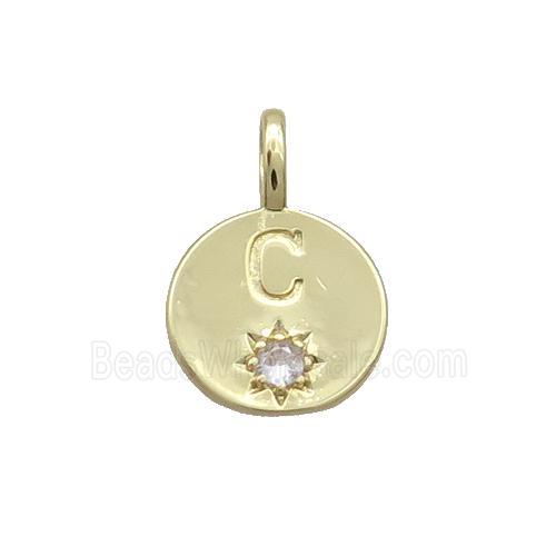 Copper Circle Pendant Pave Zircon C-letter Gold Plated
