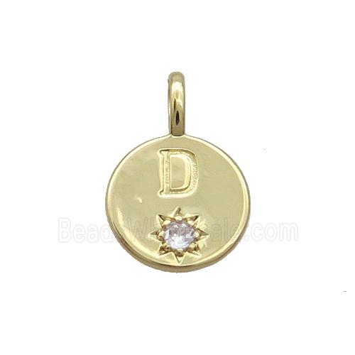 Copper Circle Pendant Pave Zircon D-letter Gold Plated