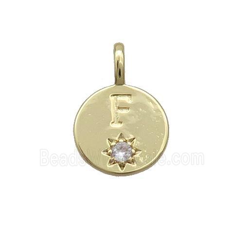 Copper Circle Pendant Pave Zircon F-letter Gold Plated