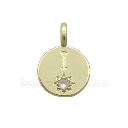 Copper Circle Pendant Pave Zircon I-letter Gold Plated