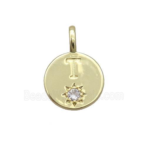 Copper Circle Pendant Pave Zircon T-letter Gold Plated