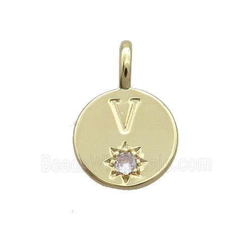 Copper Circle Pendant Pave Zircon V-letter Gold Plated