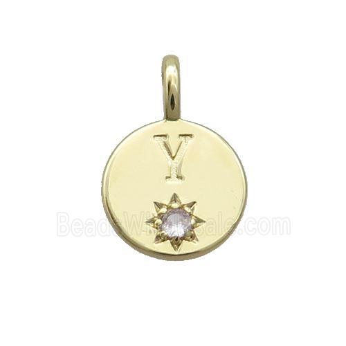 Copper Circle Pendant Pave Zircon Y-letter Gold Plated