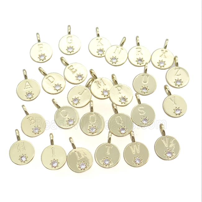 Copper Circle Pendant Pave Zircon Mix Letter Gold Plated Alphabet