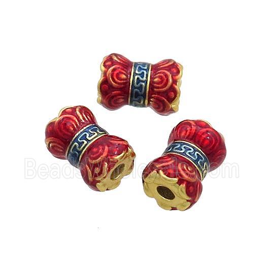 Tibetan Sytle Copper Lotus Beads Red Cloisonne Flower Gold Plated