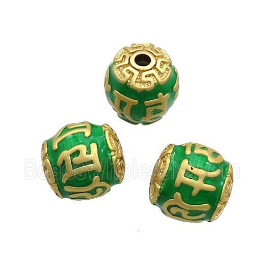 Tibetan Style Copper Round Beads Green Enamel Large Hole Gold Plated