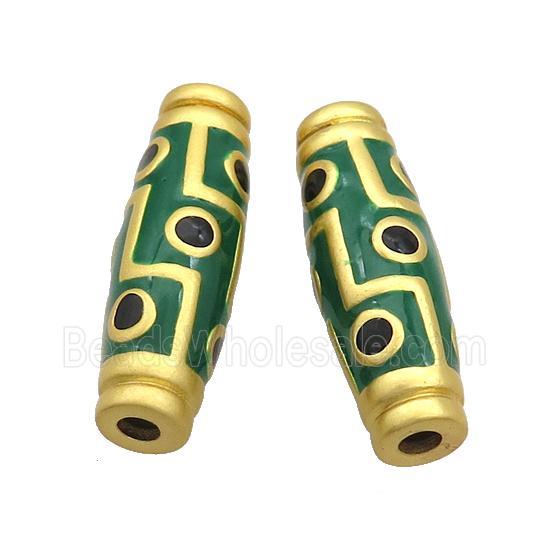 Copper Rice Beads Green Enamel Large Hole Gold Plated