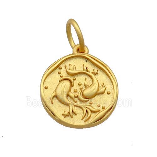 Copper Circle Pendant Zodiac Pisces 18K Gold Plated