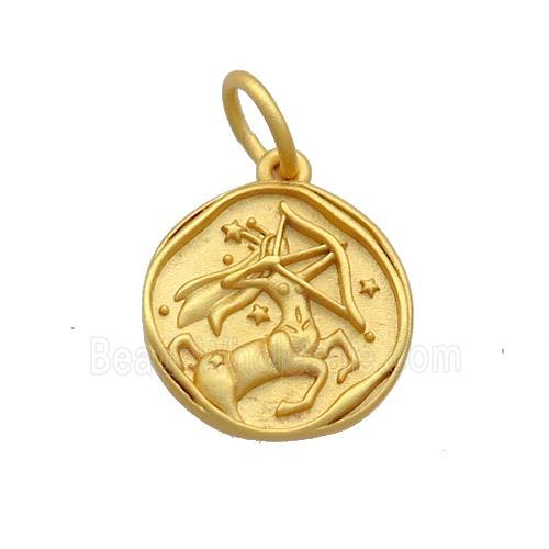 Copper Circle Pendant Zodiac Sagittarius 18K Gold Plated