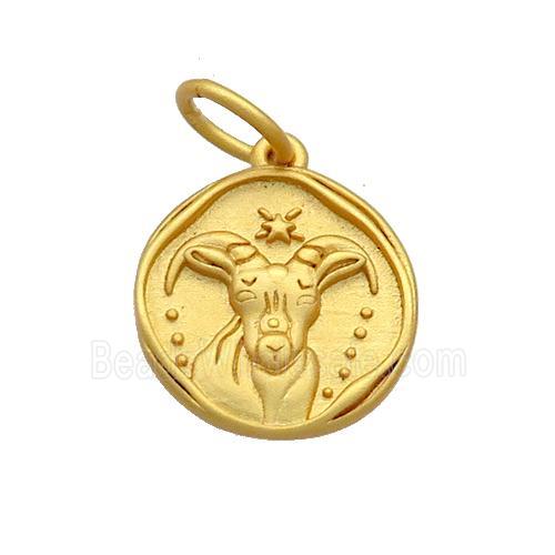 Copper Circle Pendant Zodiac Capricorn 18K Gold Plated