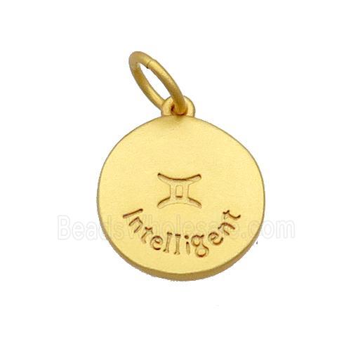 Copper Circle Pendant Zodiac Gemini 18K Gold Plated